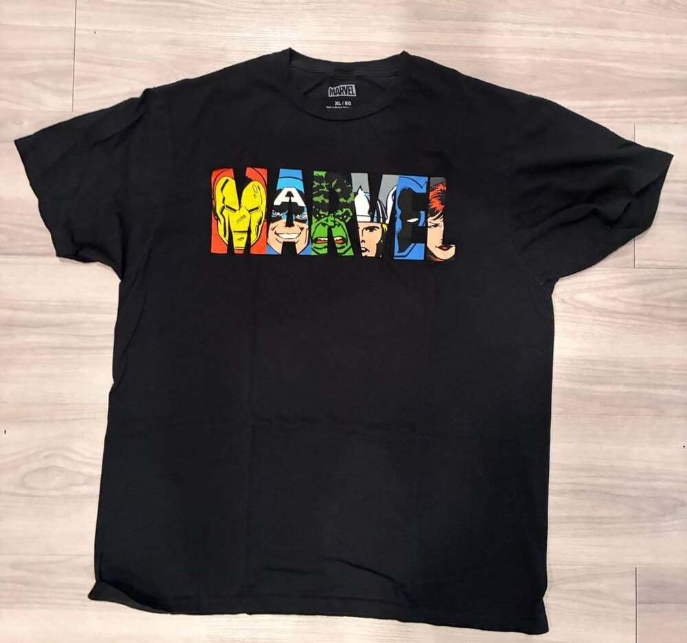 Marvel Comics Black T-Shirt with Retro Avengers Faces Logo